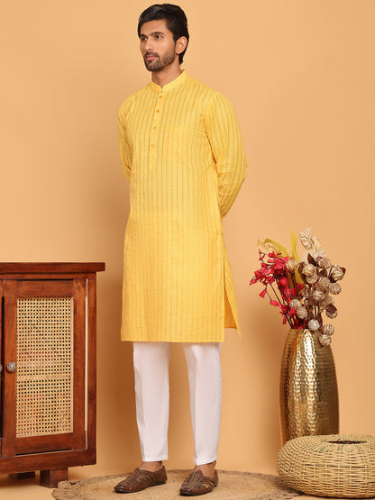 Men'S Cotton Striped Kurta Pyjama Set