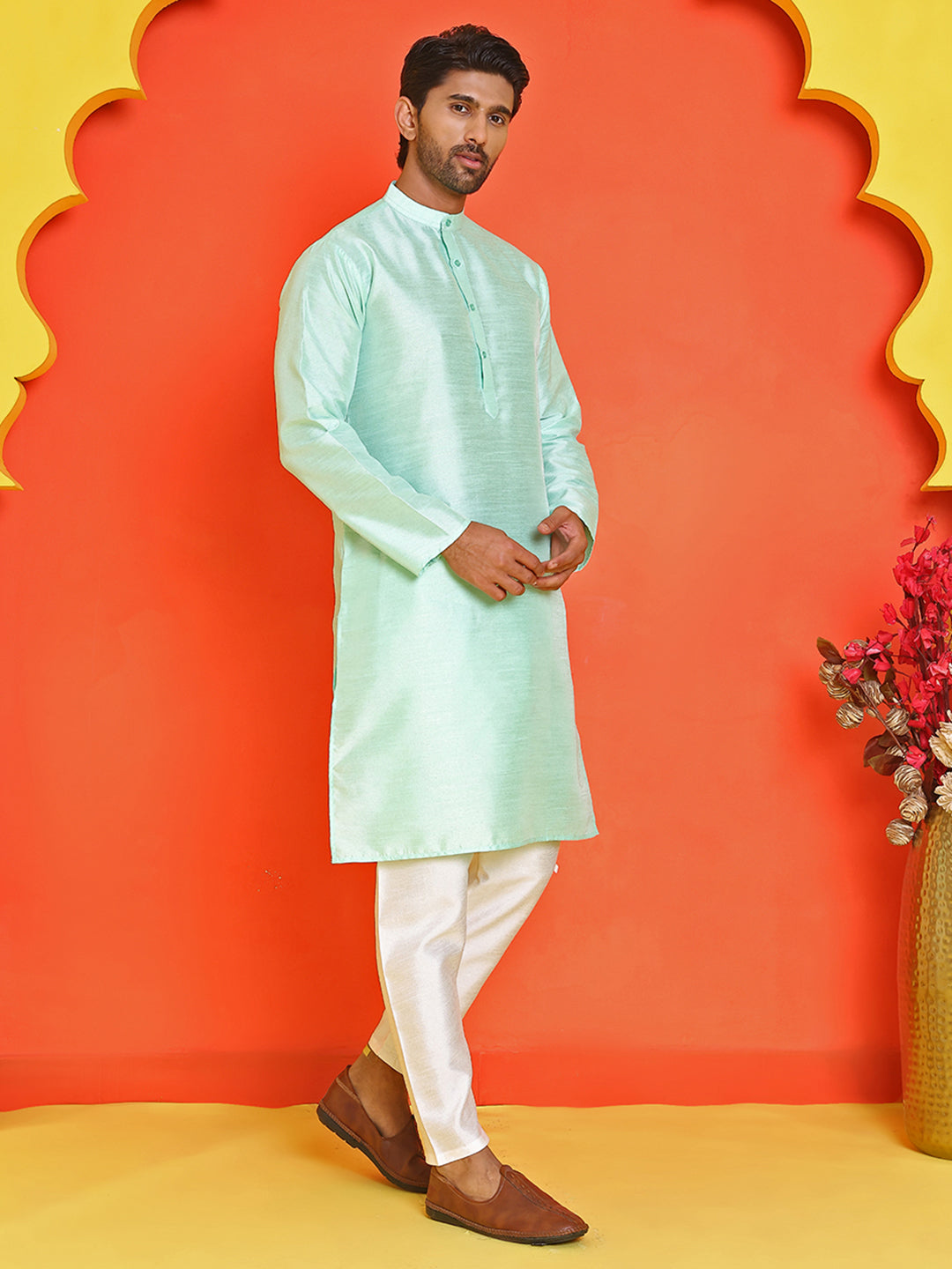 Solid Silk Kurta With Pyjamas