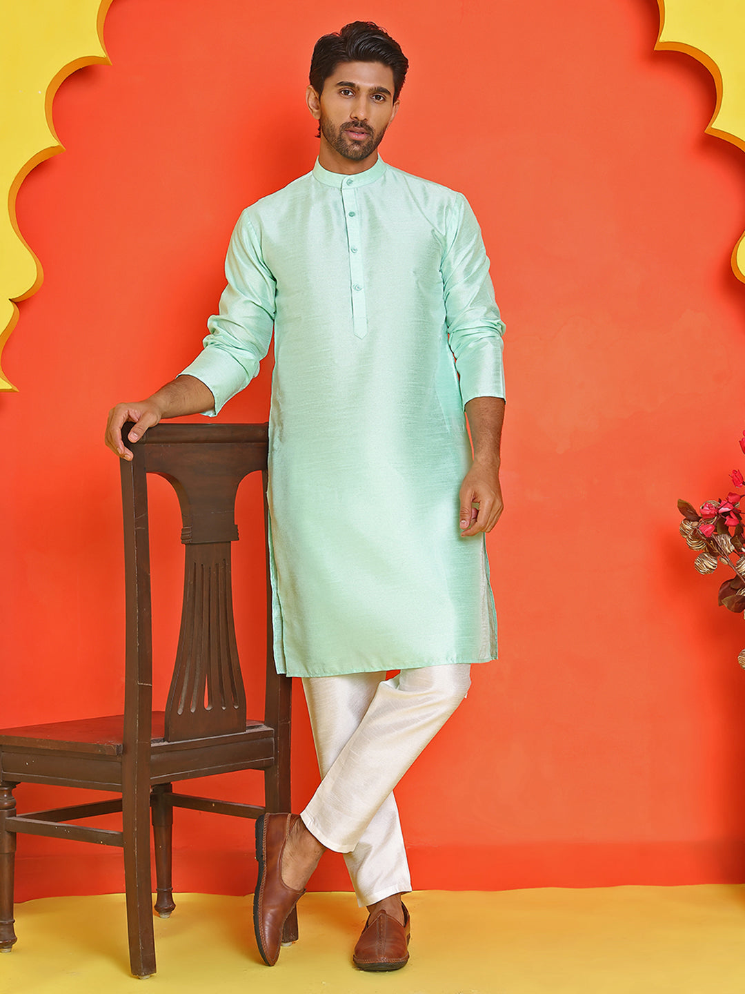 Solid Silk Kurta With Pyjamas