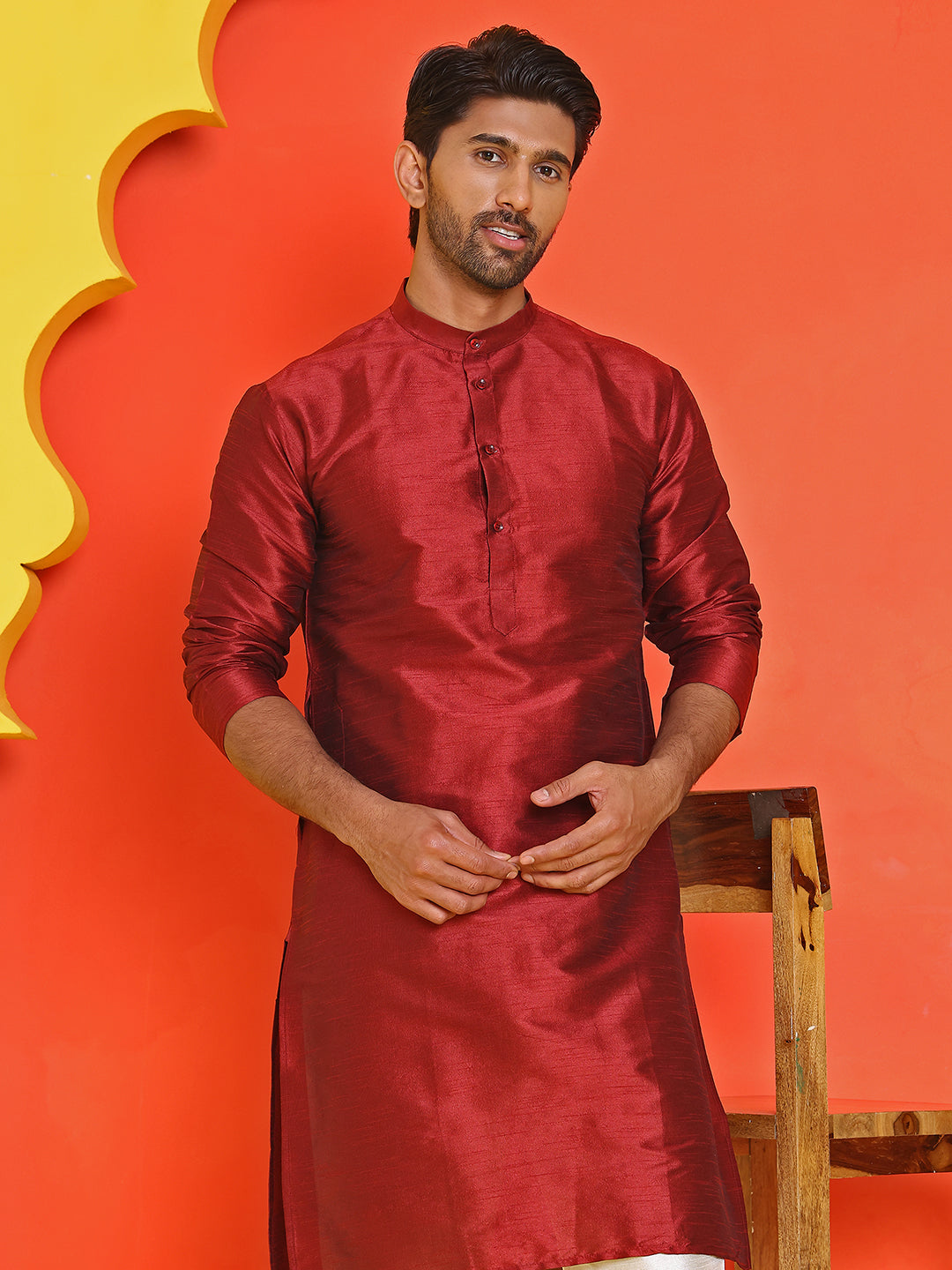 Solid Silk Kurta With Pyjamas