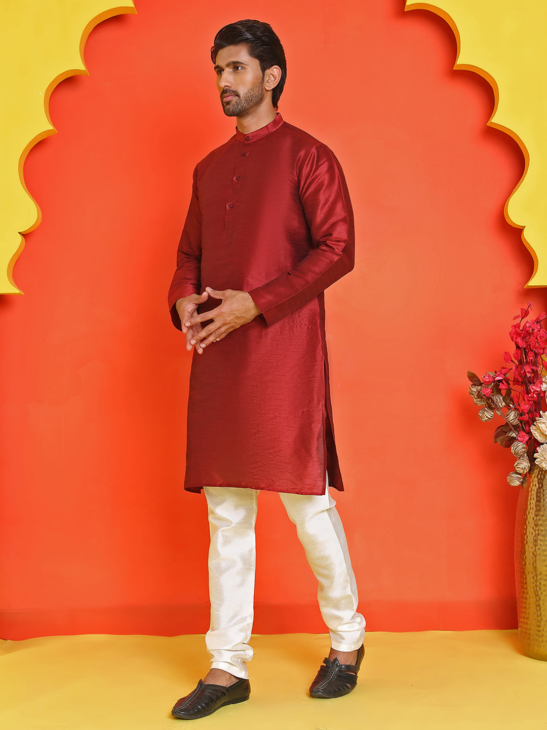 Solid Silk Kurta With Pyjamas