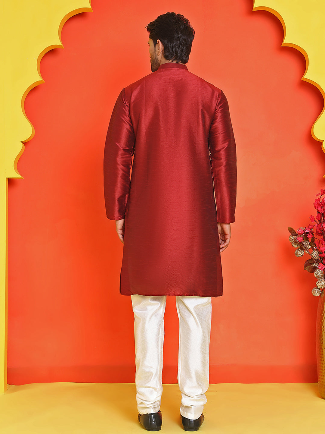 Solid Silk Kurta With Pyjamas