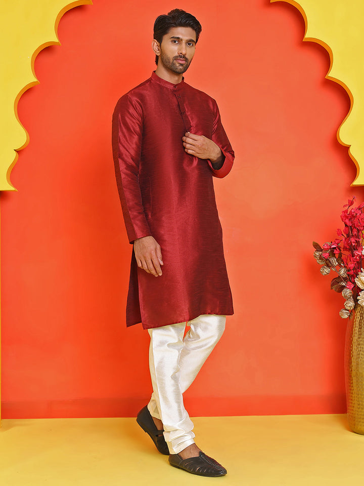 Solid Silk Kurta With Pyjamas