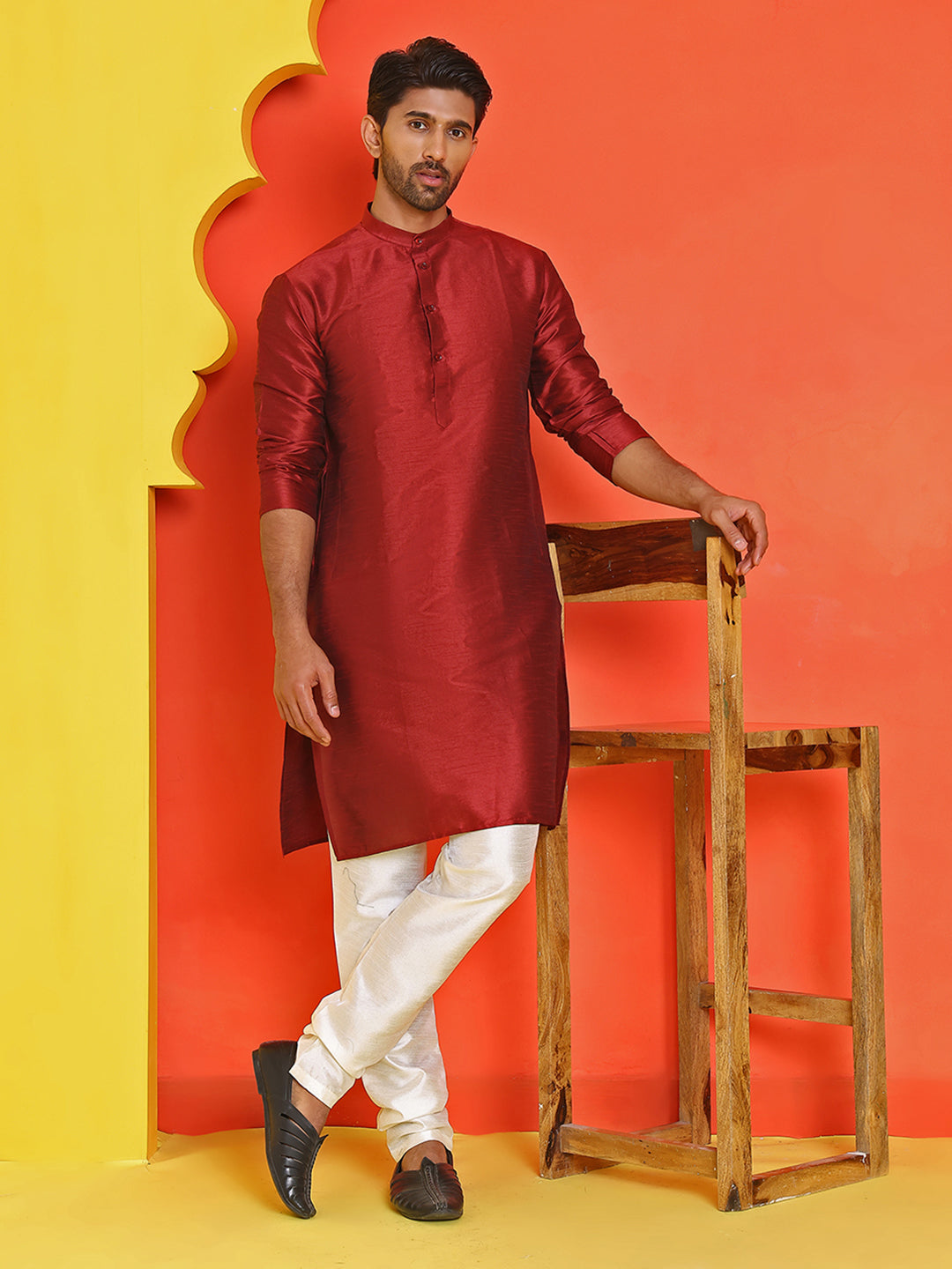 Solid Silk Kurta With Pyjamas