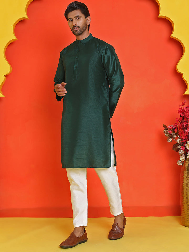 Solid Silk Kurta With Pyjamas