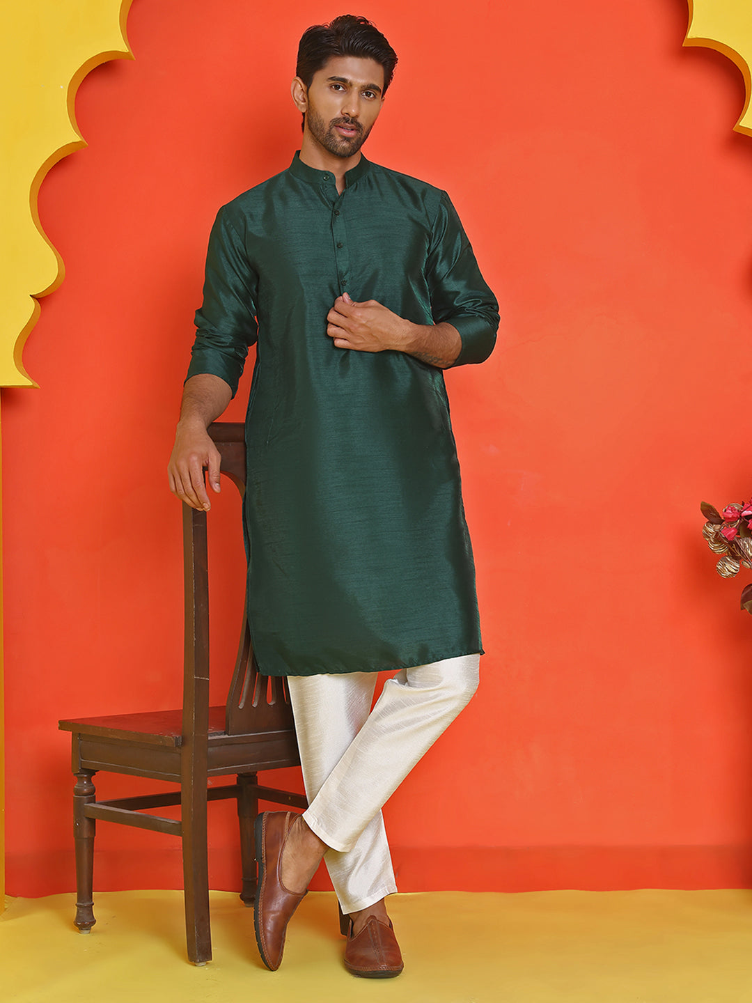 Solid Silk Kurta With Pyjamas