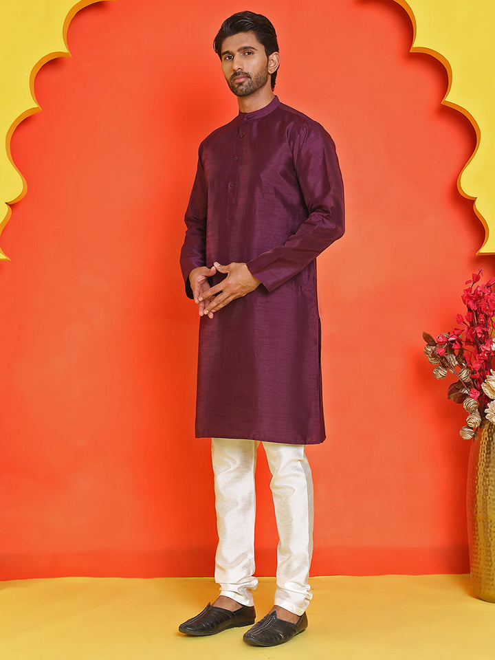 Solid Silk Kurta With Pyjamas