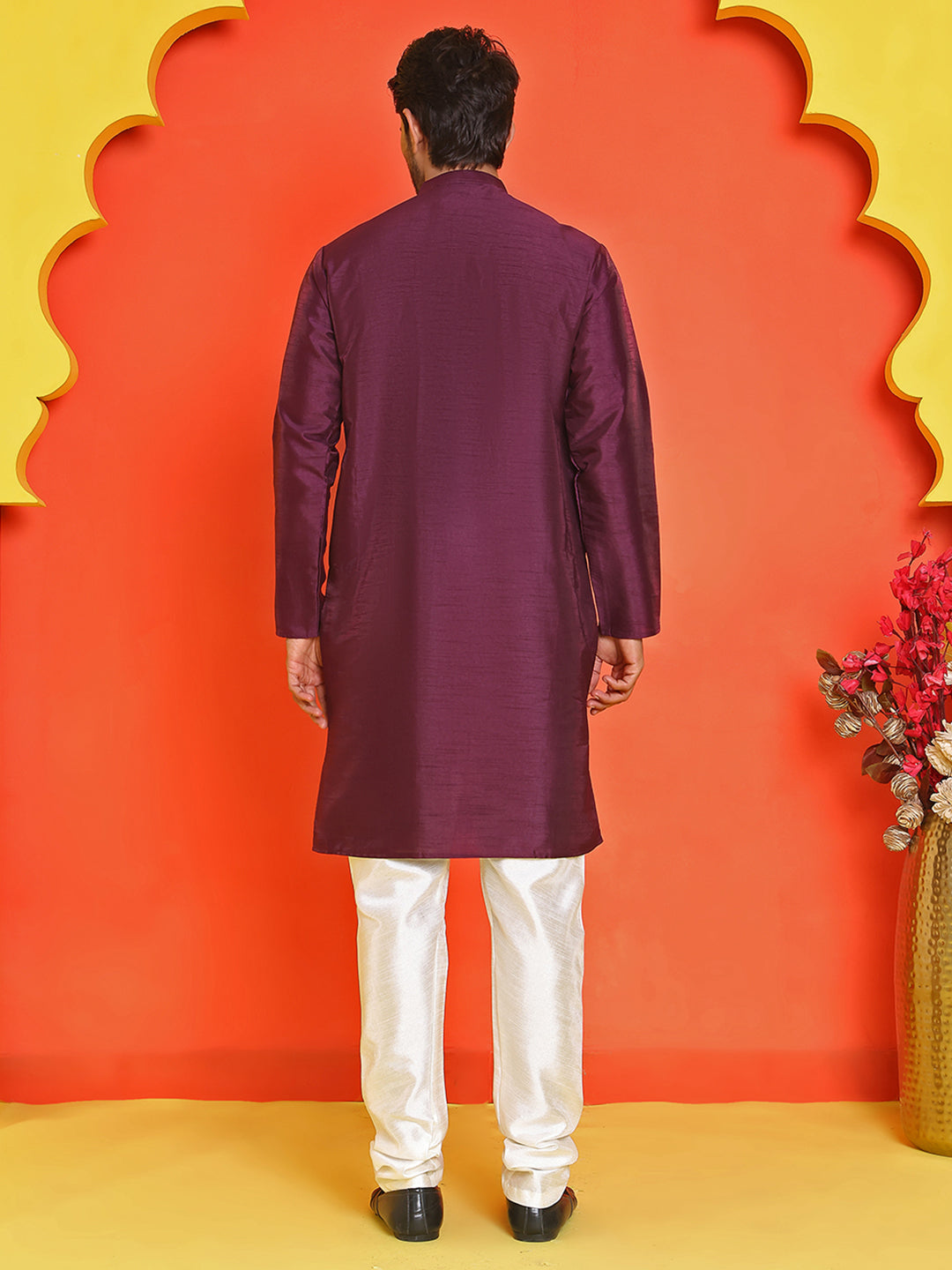 Solid Silk Kurta With Pyjamas