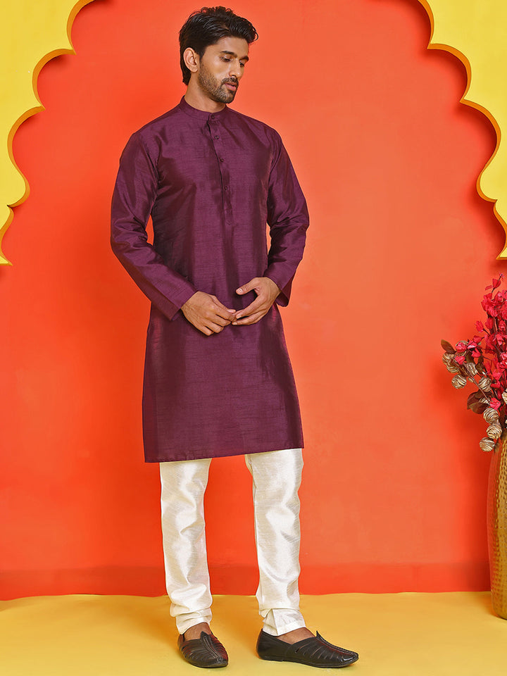 Solid Silk Kurta With Pyjamas