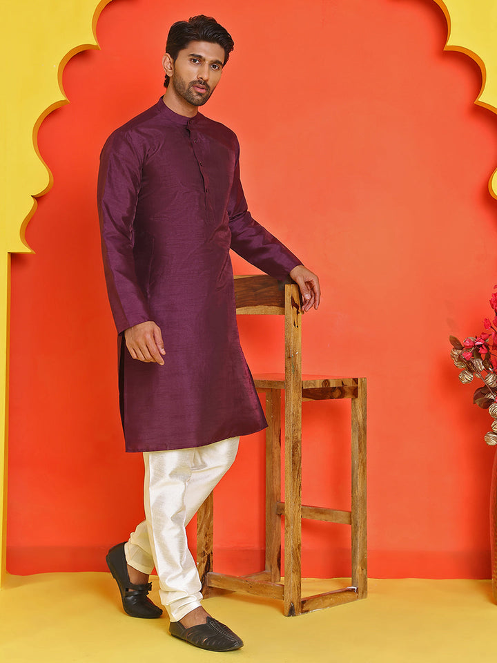 Solid Silk Kurta With Pyjamas