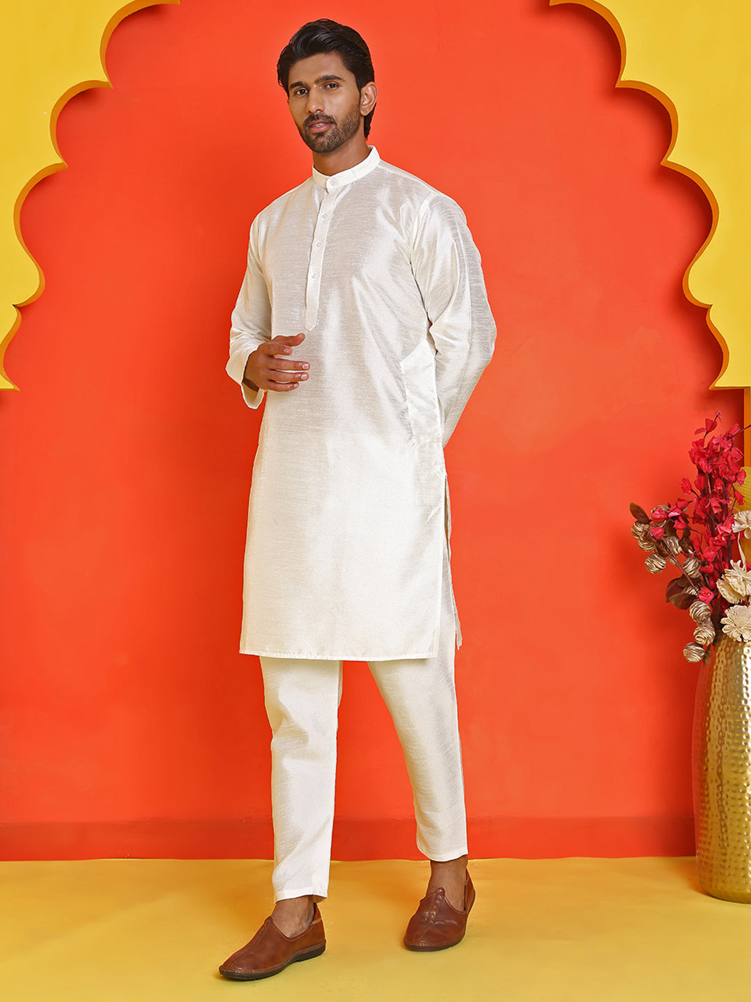 Solid Silk Kurta With Pyjamas