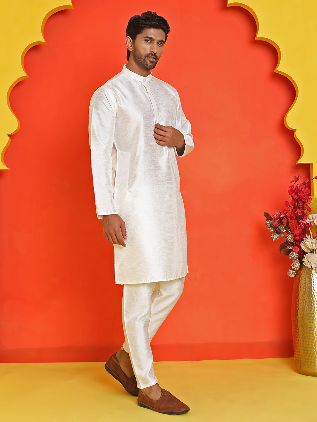 Solid Silk Kurta With Pyjamas