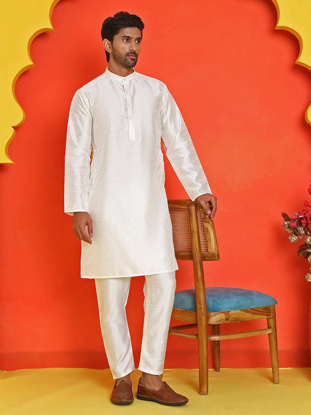 Solid Silk Kurta With Pyjamas