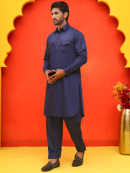 Men'S Solid Pathani Kurta With Salwar