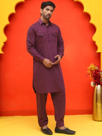Men'S Solid Pathani Kurta With Salwar