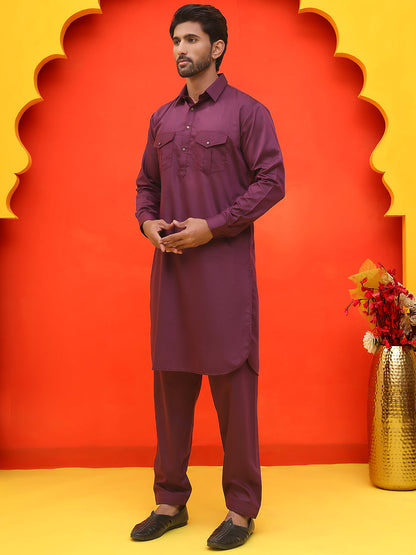 Men'S Solid Pathani Kurta With Salwar