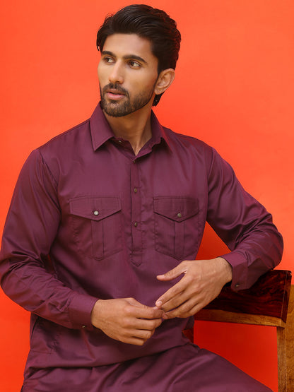 Men'S Solid Pathani Kurta With Salwar