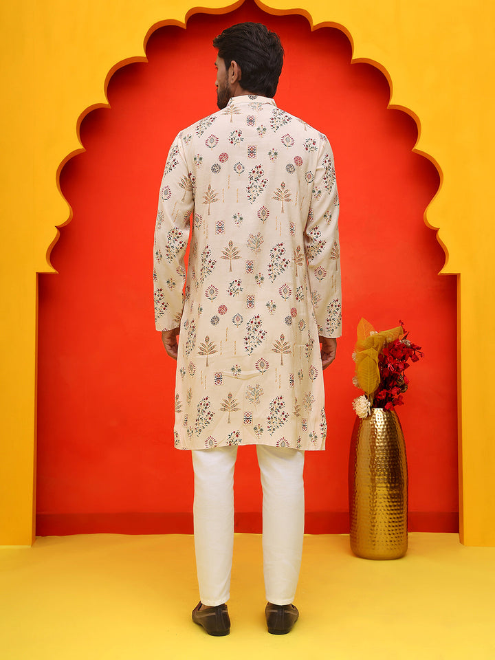 Printed Silk Blend Straight Kurta Set.