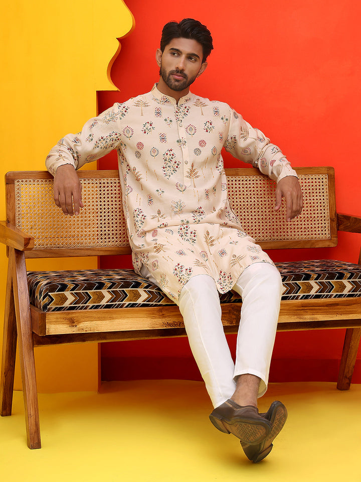Printed Silk Blend Straight Kurta Set.
