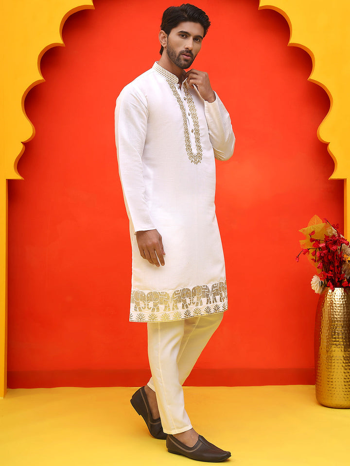 Embroidered Chikankari Kurta Pyjama For Men