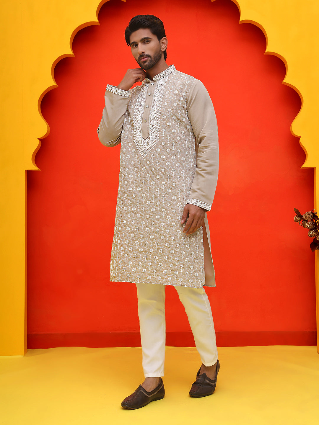 Embroidered Kurta Pyjama For Men