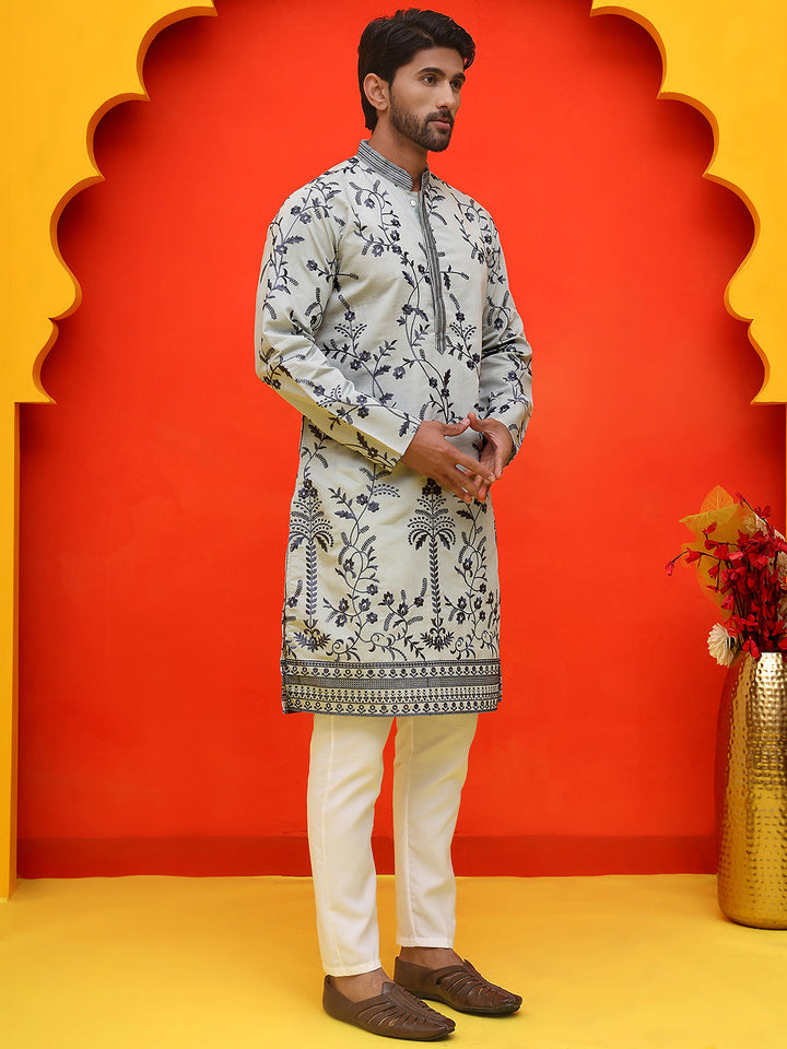Chikankari Embroidered Kurta Pyjama For Men