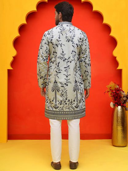 Chikankari Embroidered Kurta Pyjama For Men