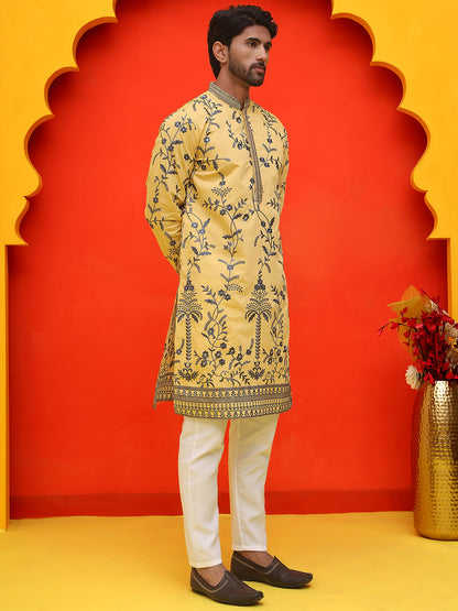 Chikankari Embroidered Kurta Pyjama For Men