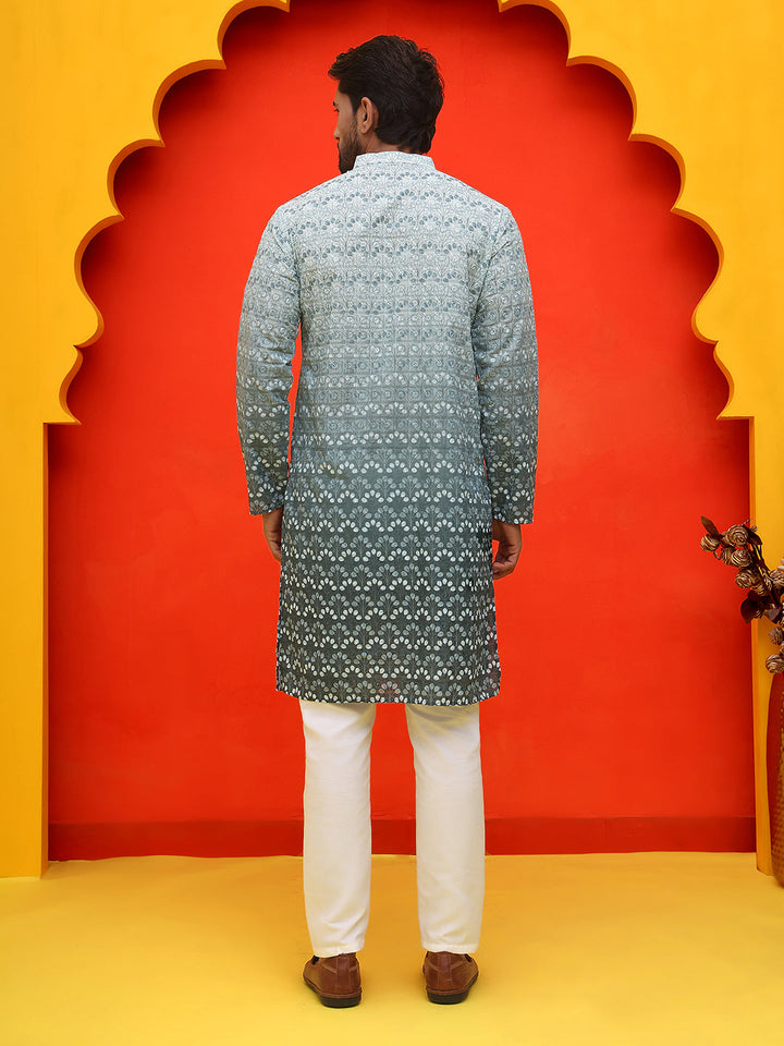 Ombre Printed &amp; Embroidered Kurta Pyjama Set