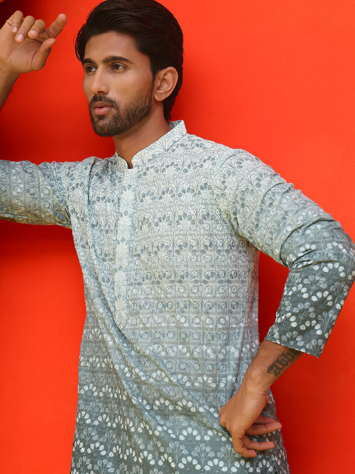 Ombre Printed &amp; Embroidered Kurta Pyjama Set