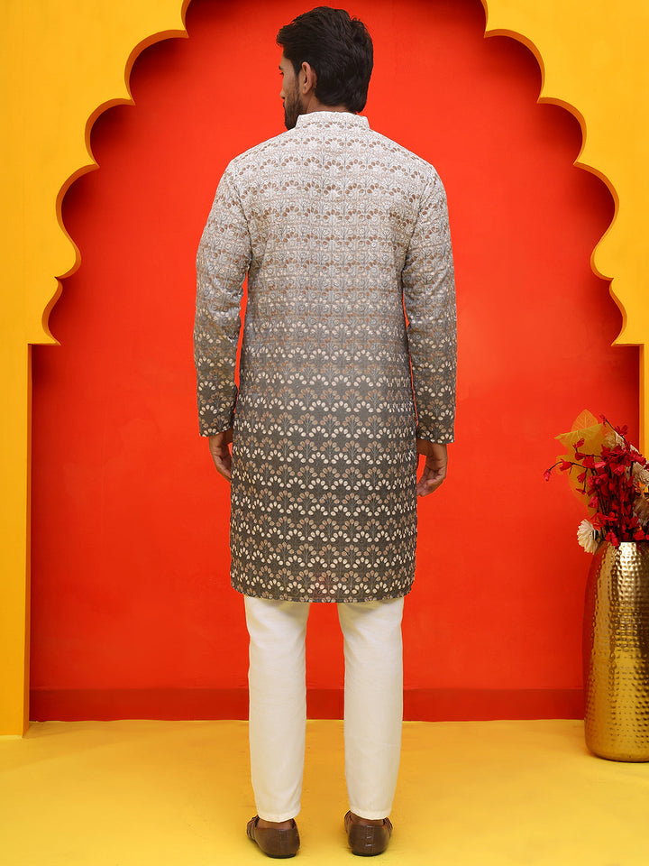 Ombre Printed &amp; Embroidered Kurta Pyjama Set