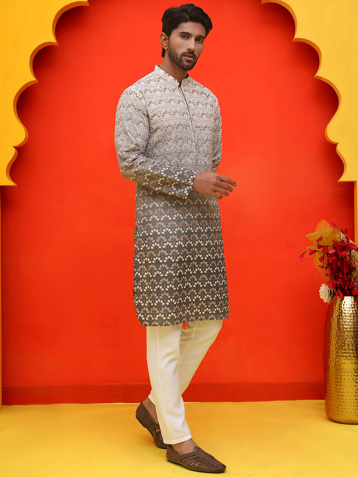 Ombre Printed &amp; Embroidered Kurta Pyjama Set