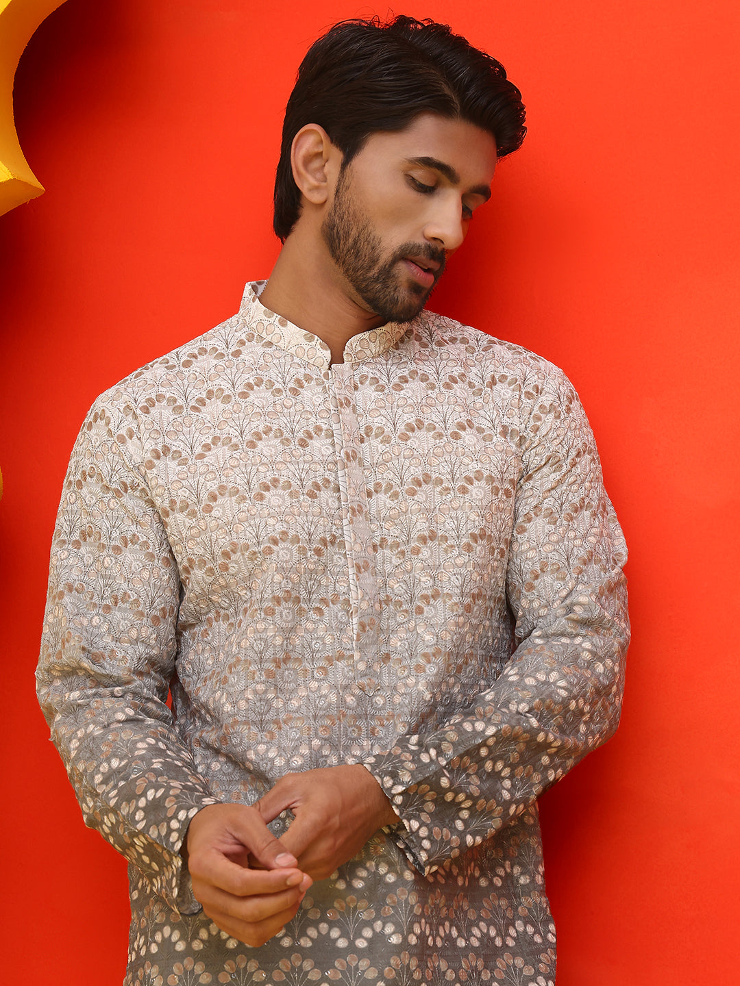 Ombre Printed &amp; Embroidered Kurta Pyjama Set