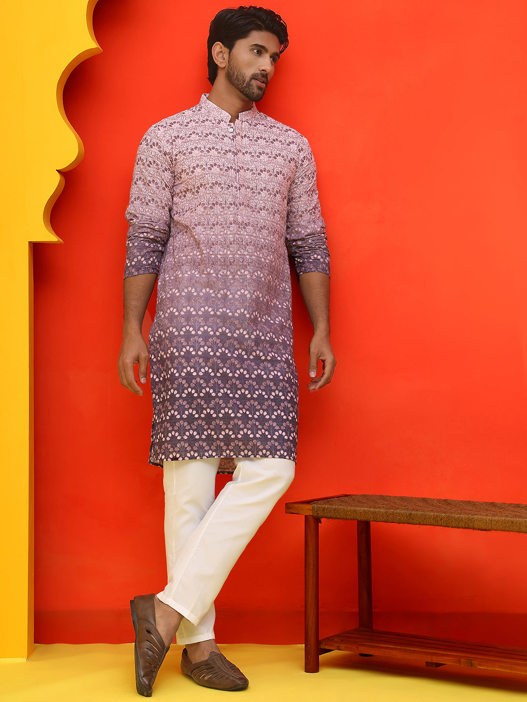 Ombre Printed &amp; Embroidered Kurta Pyjama Set