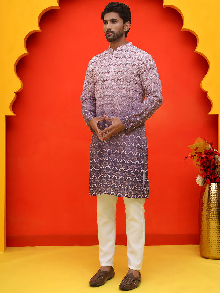 Ombre Printed &amp; Embroidered Kurta Pyjama Set