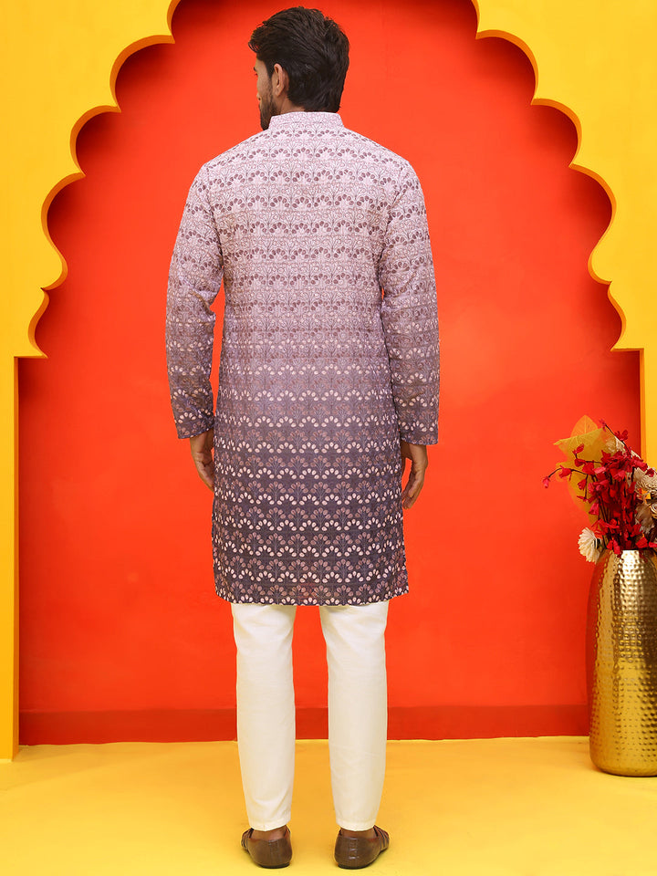 Ombre Printed &amp; Embroidered Kurta Pyjama Set