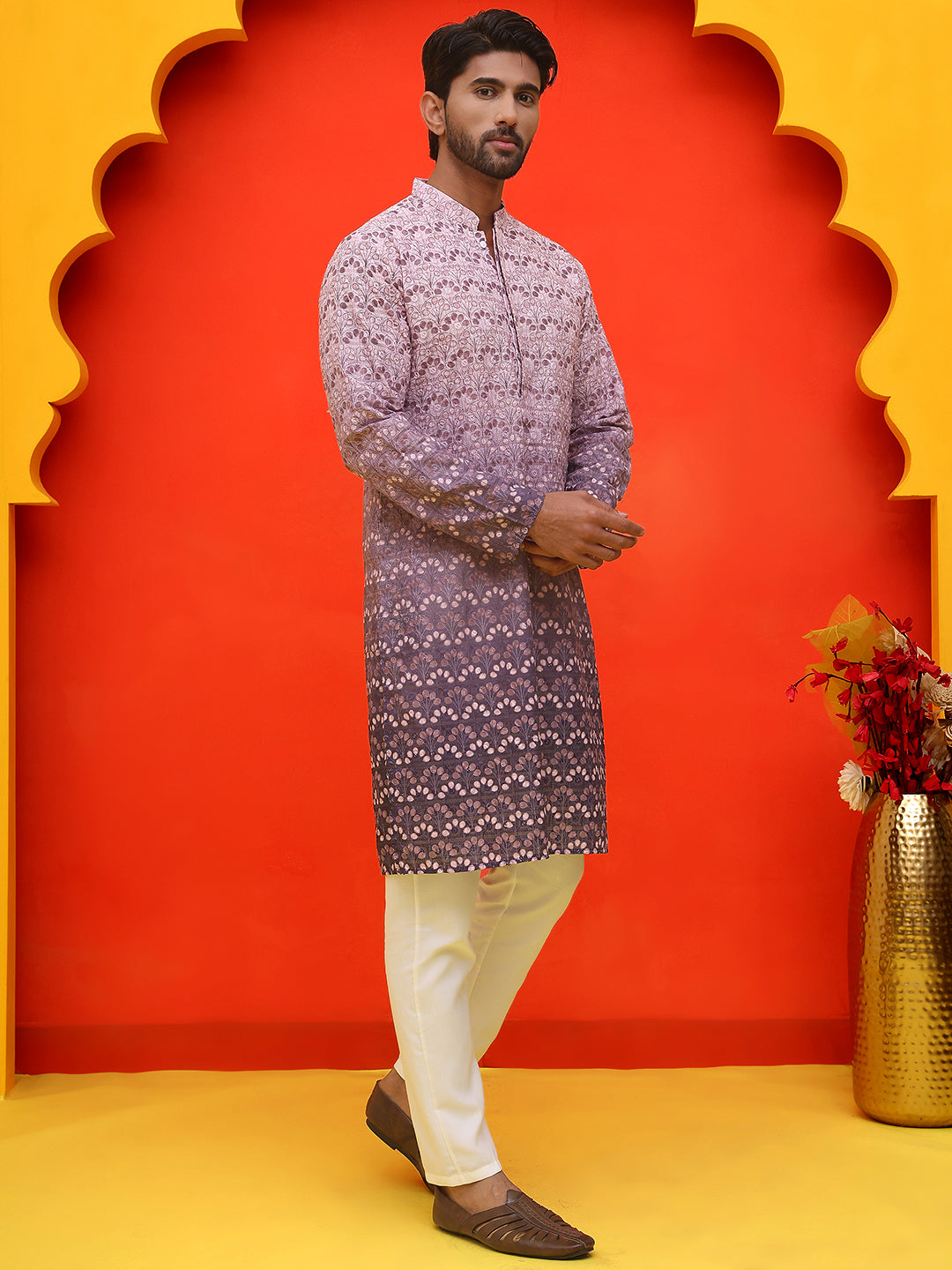 Ombre Printed &amp; Embroidered Kurta Pyjama Set