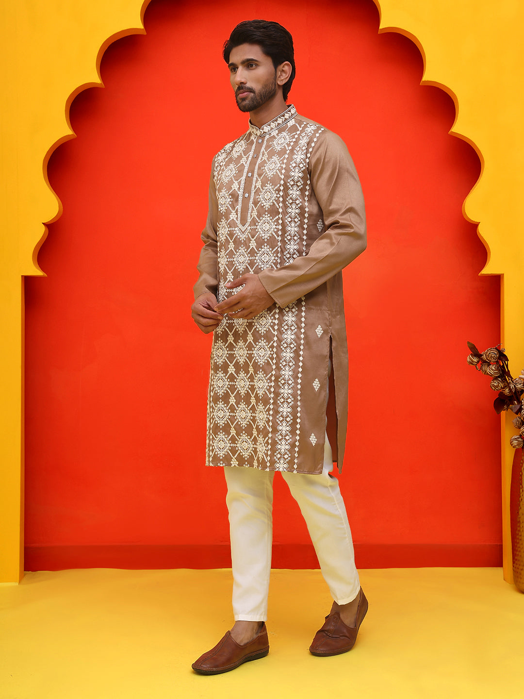 Embroidered Kurta Pyjama For Men