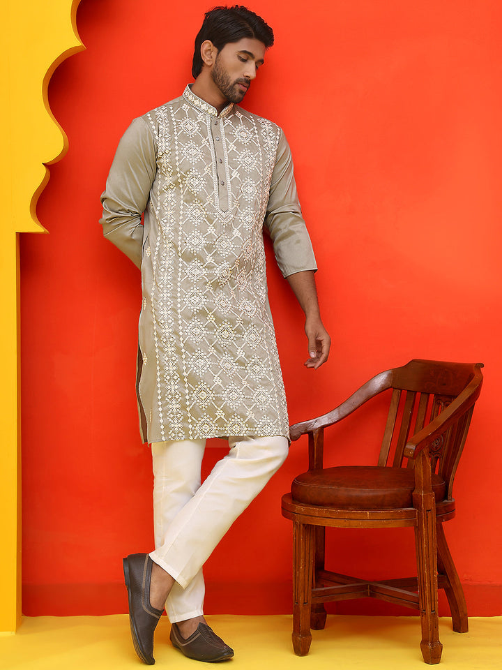 Embroidered Kurta Pyjama For Men