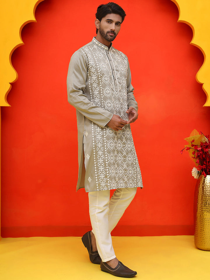 Embroidered Kurta Pyjama For Men