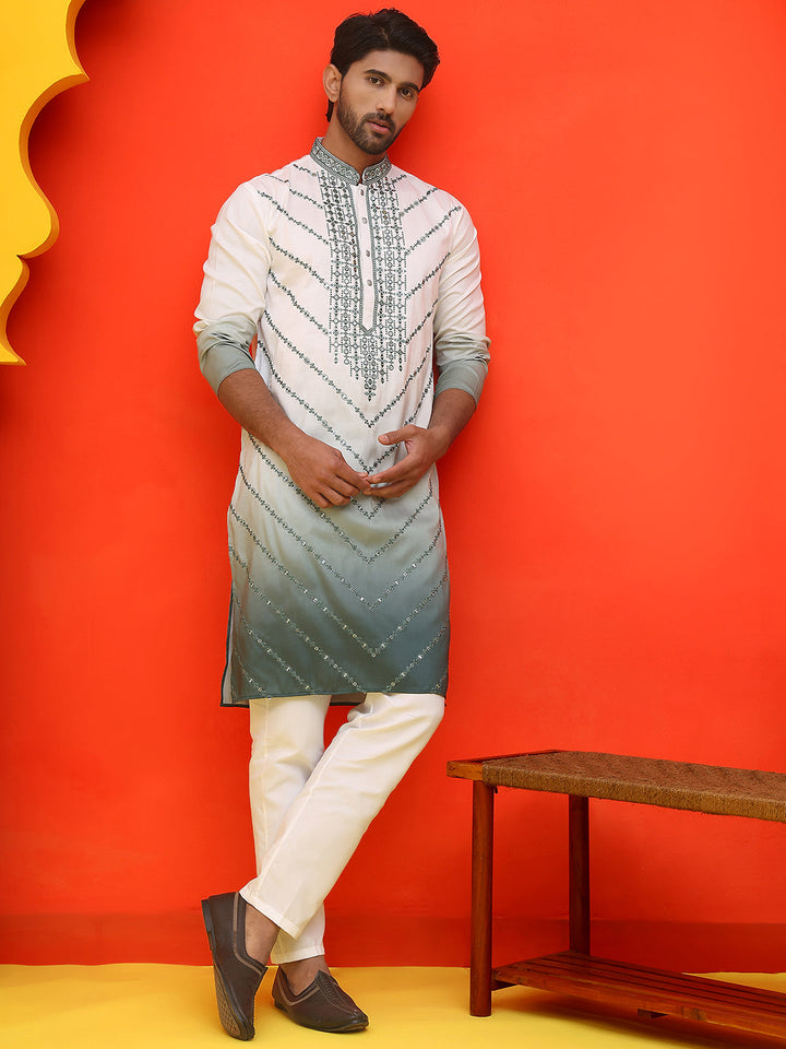Ombre Printed &amp; Embroidered Kurta Pyjama Set