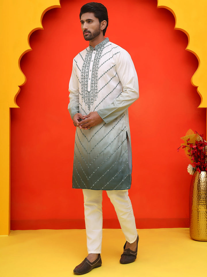 Ombre Printed &amp; Embroidered Kurta Pyjama Set