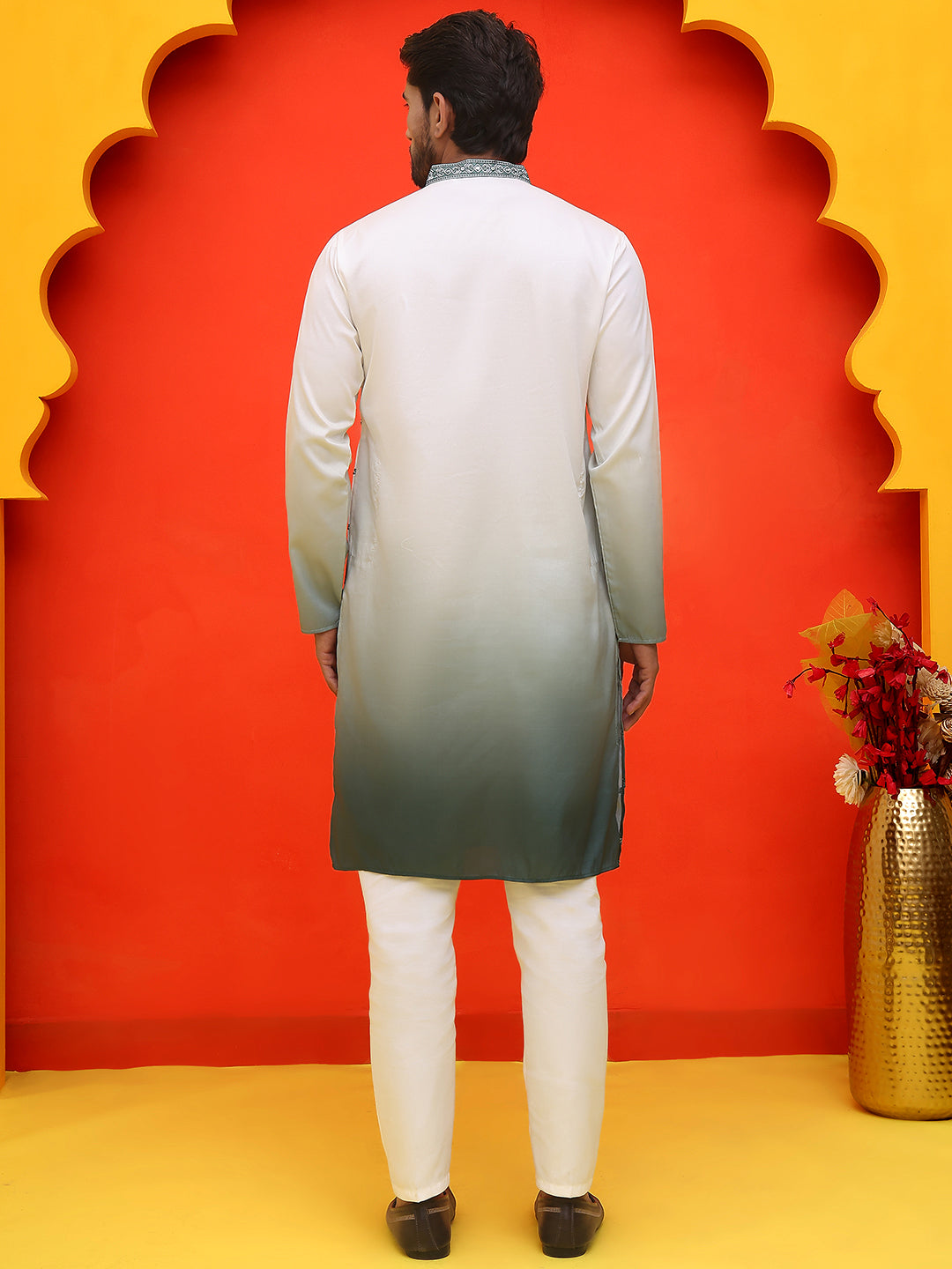 Ombre Printed &amp; Embroidered Kurta Pyjama Set