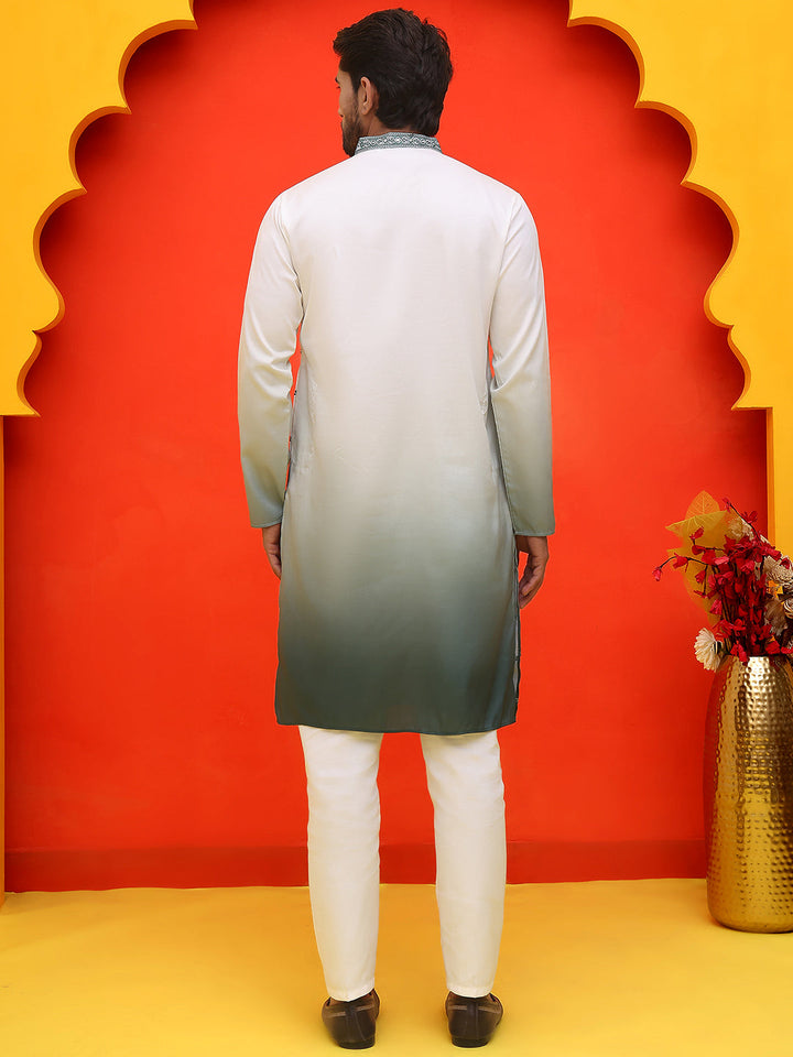 Ombre Printed &amp; Embroidered Kurta Pyjama Set