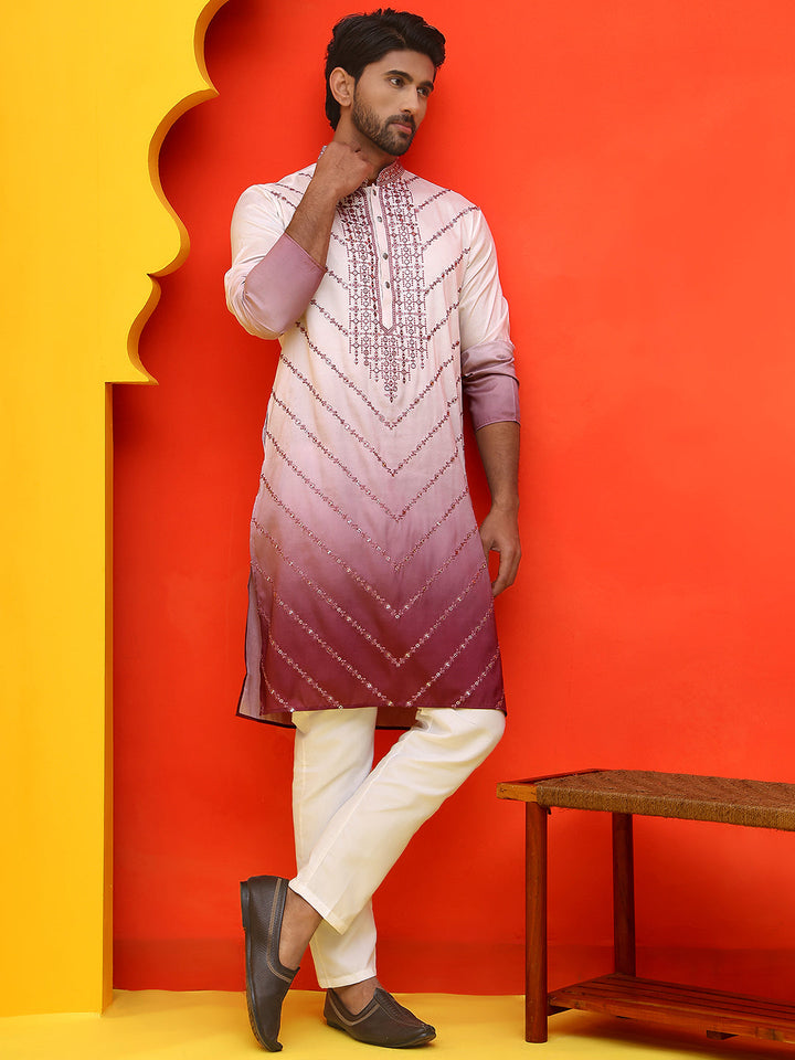 Ombre Printed &amp; Embroidered Kurta Pyjama Set