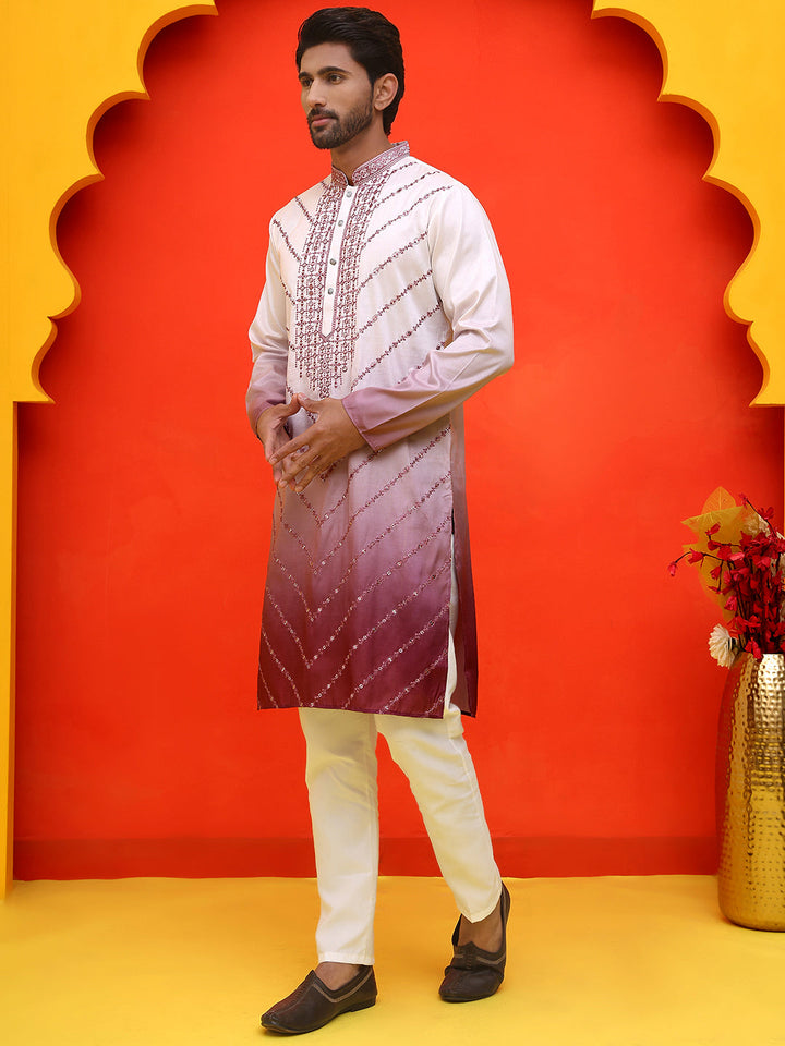 Ombre Printed &amp; Embroidered Kurta Pyjama Set