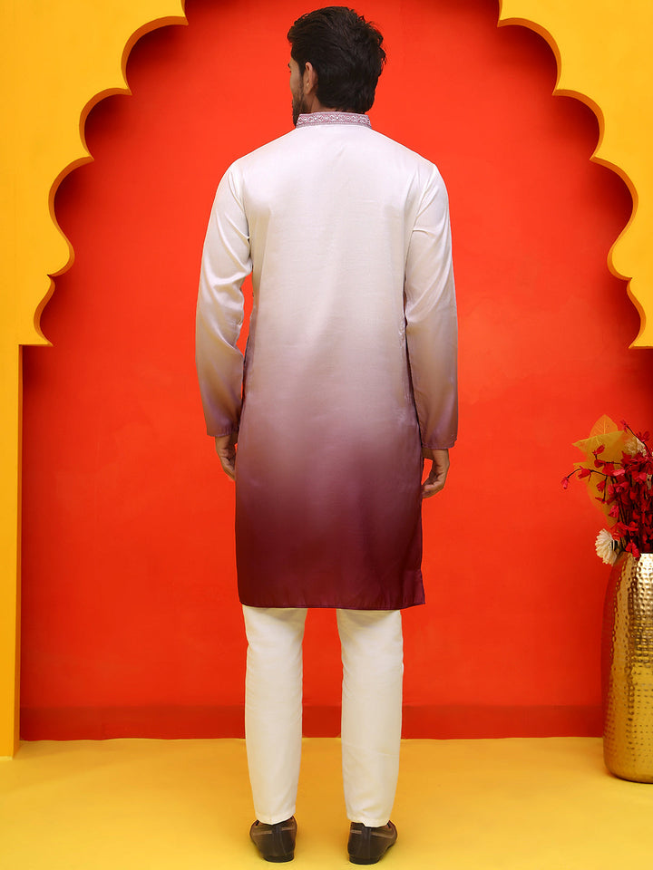 Ombre Printed &amp; Embroidered Kurta Pyjama Set