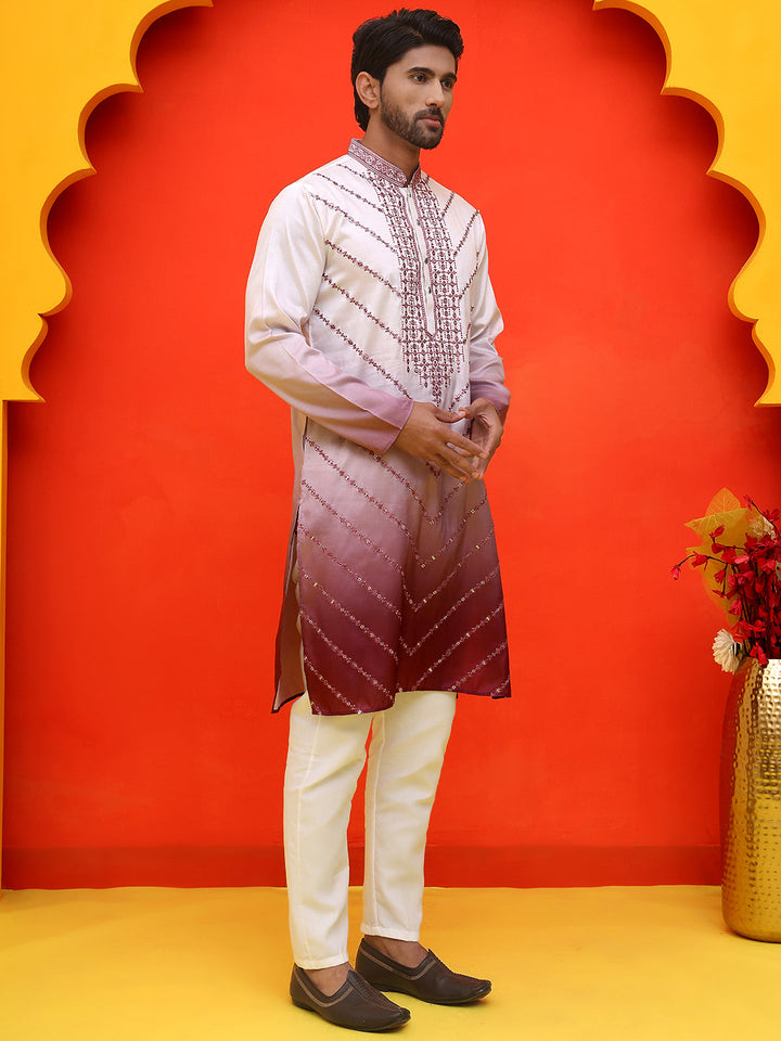 Ombre Printed &amp; Embroidered Kurta Pyjama Set