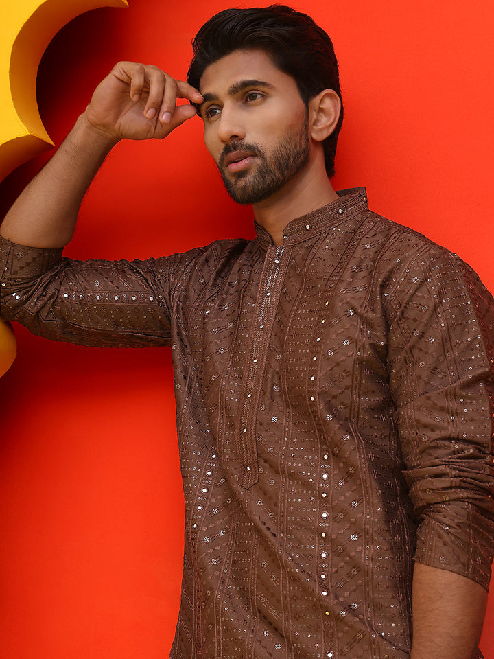 Embroidered Straight Kurta Set For Men