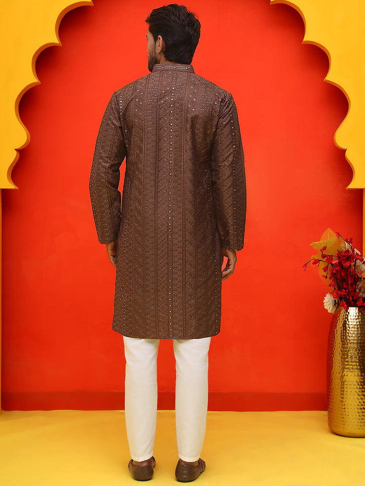 Embroidered Straight Kurta Set For Men